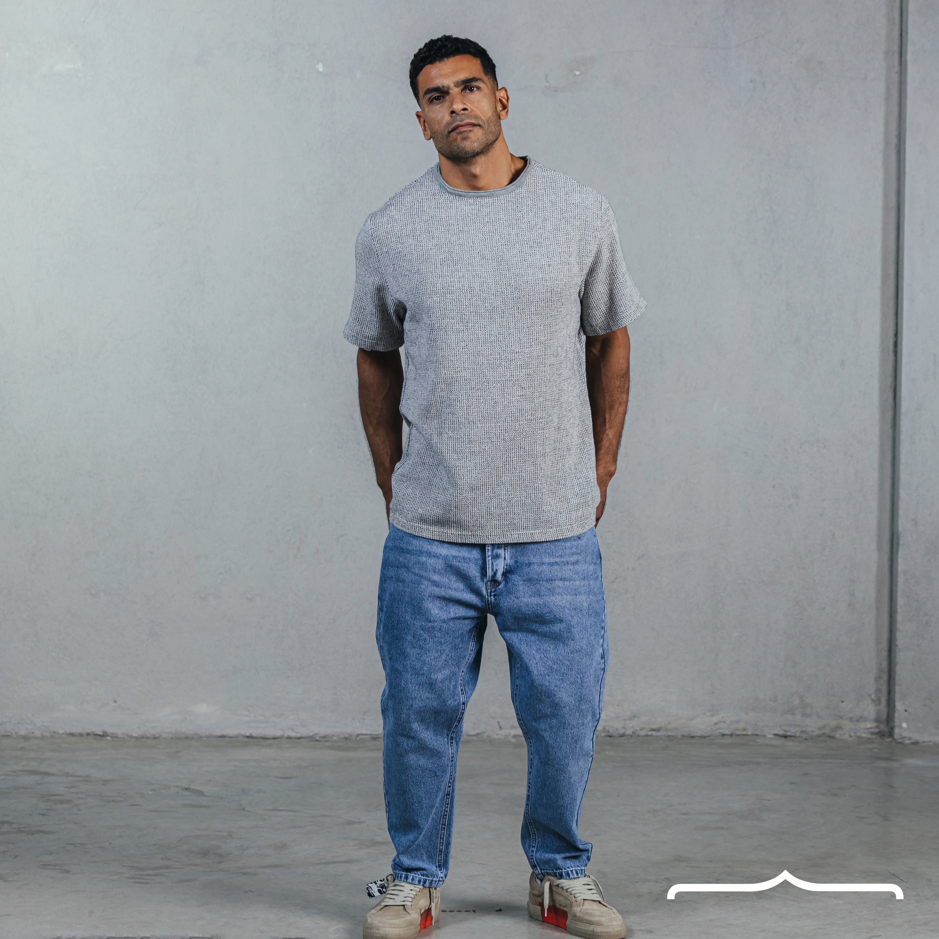Textured Oversize T-Shirt Raw Edge Coller Dark Grey