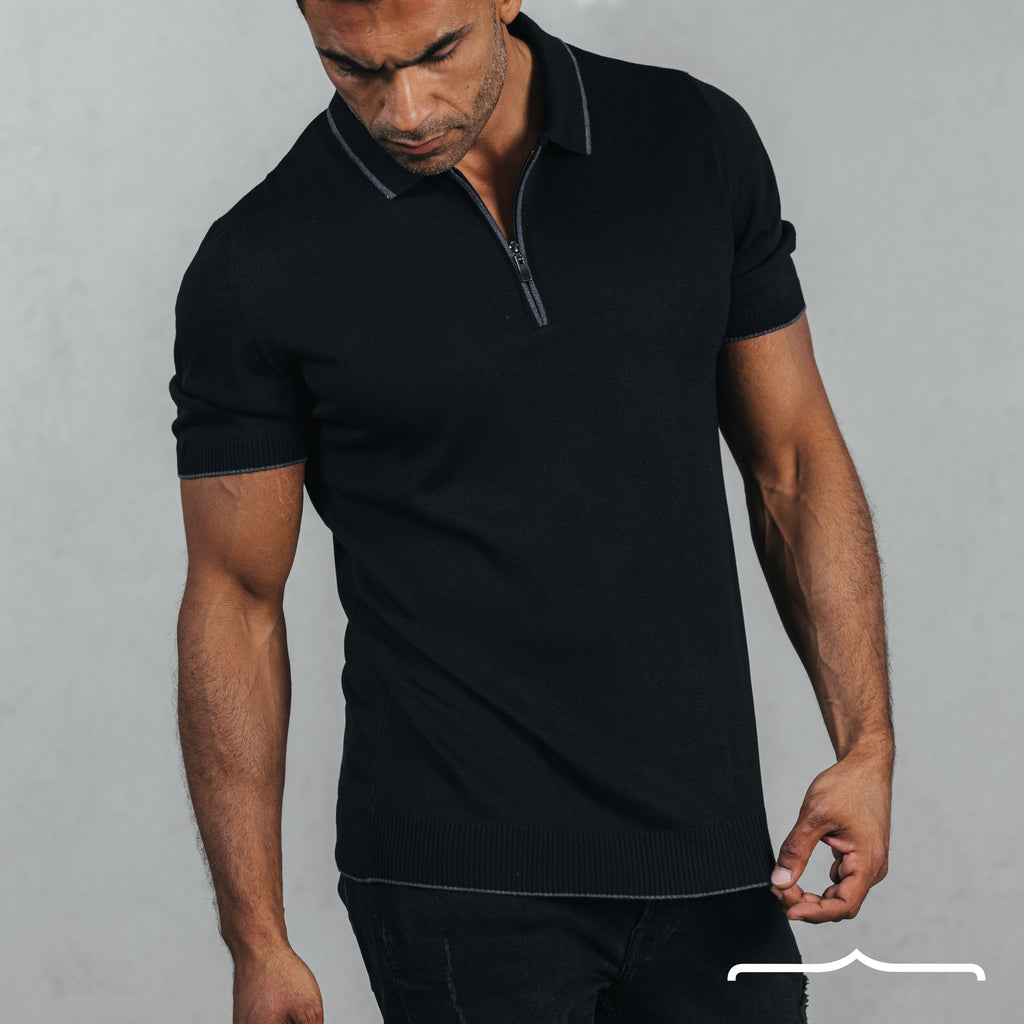 Knitwear zip up polo in Black