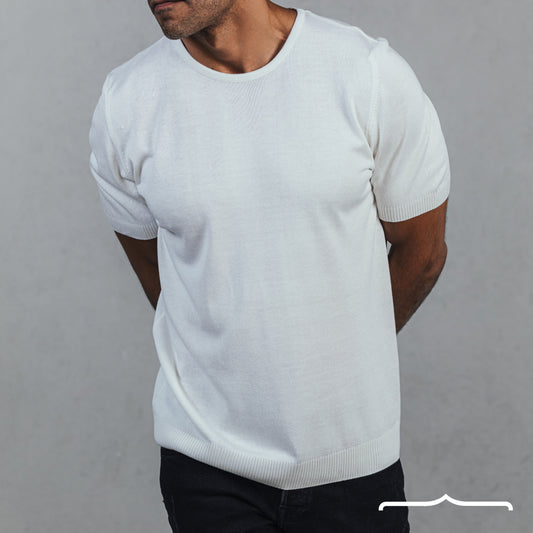 Slim Fitted Knitwear T-Shirt in White