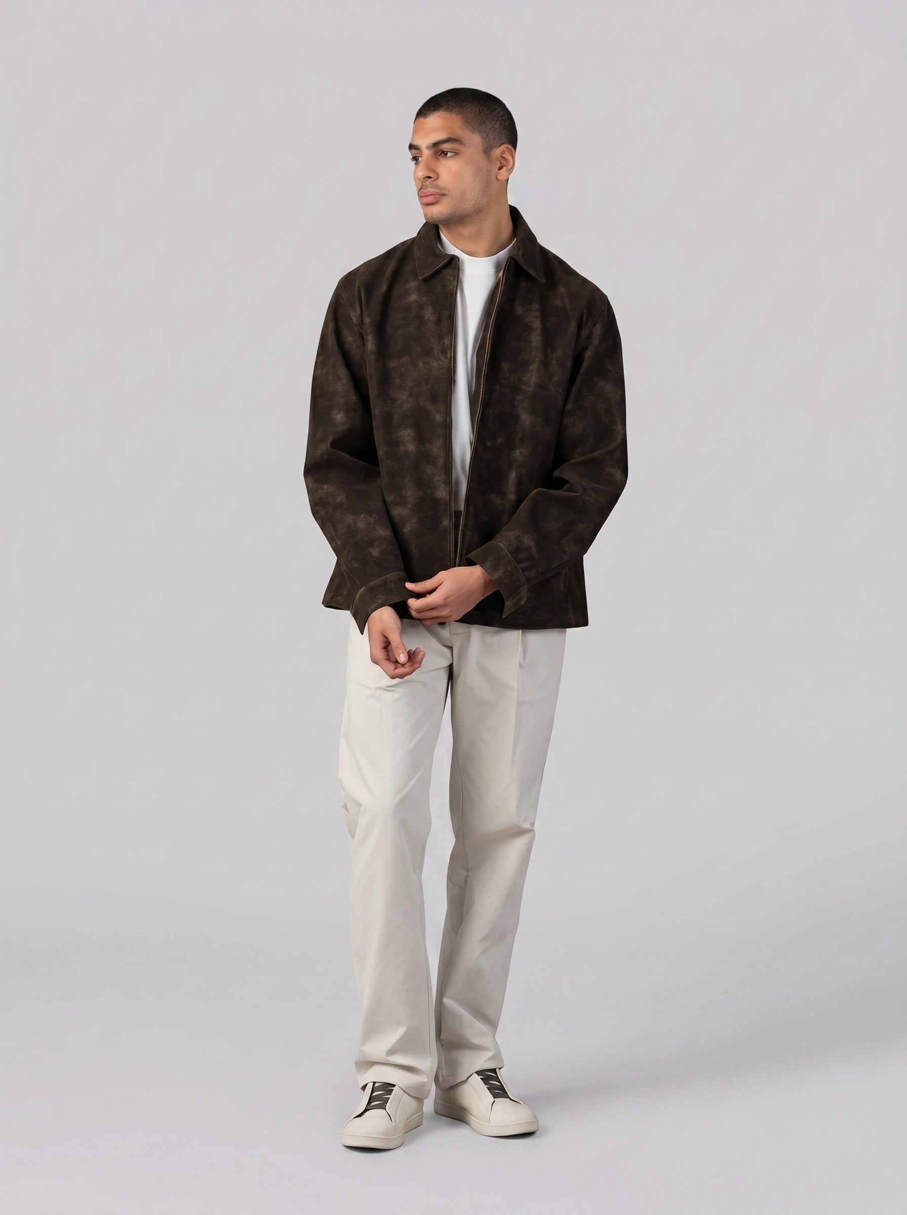 Statement Genuine Suede Jacket in Brown