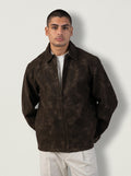 Statement Genuine Suede Jacket in Brown
