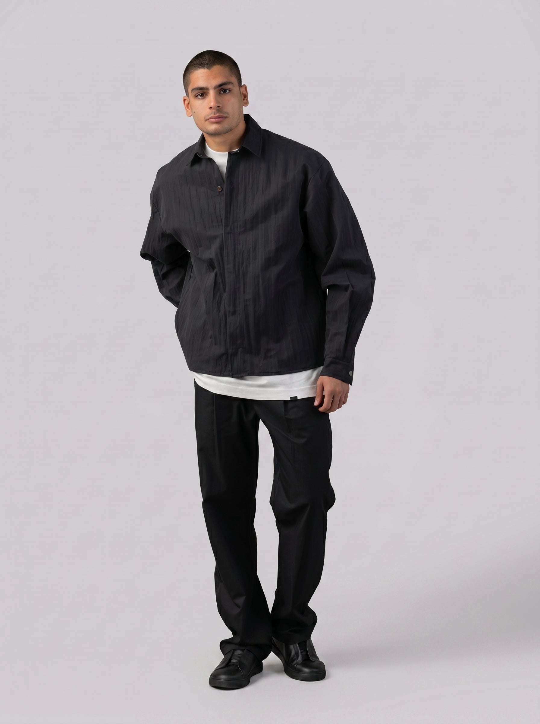 Structured Utility Oversize Waterproof Shirt in Black