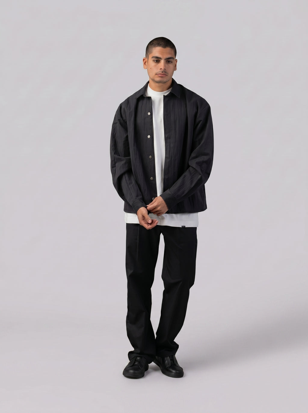 Structured Utility Oversize Waterproof Shirt in Black