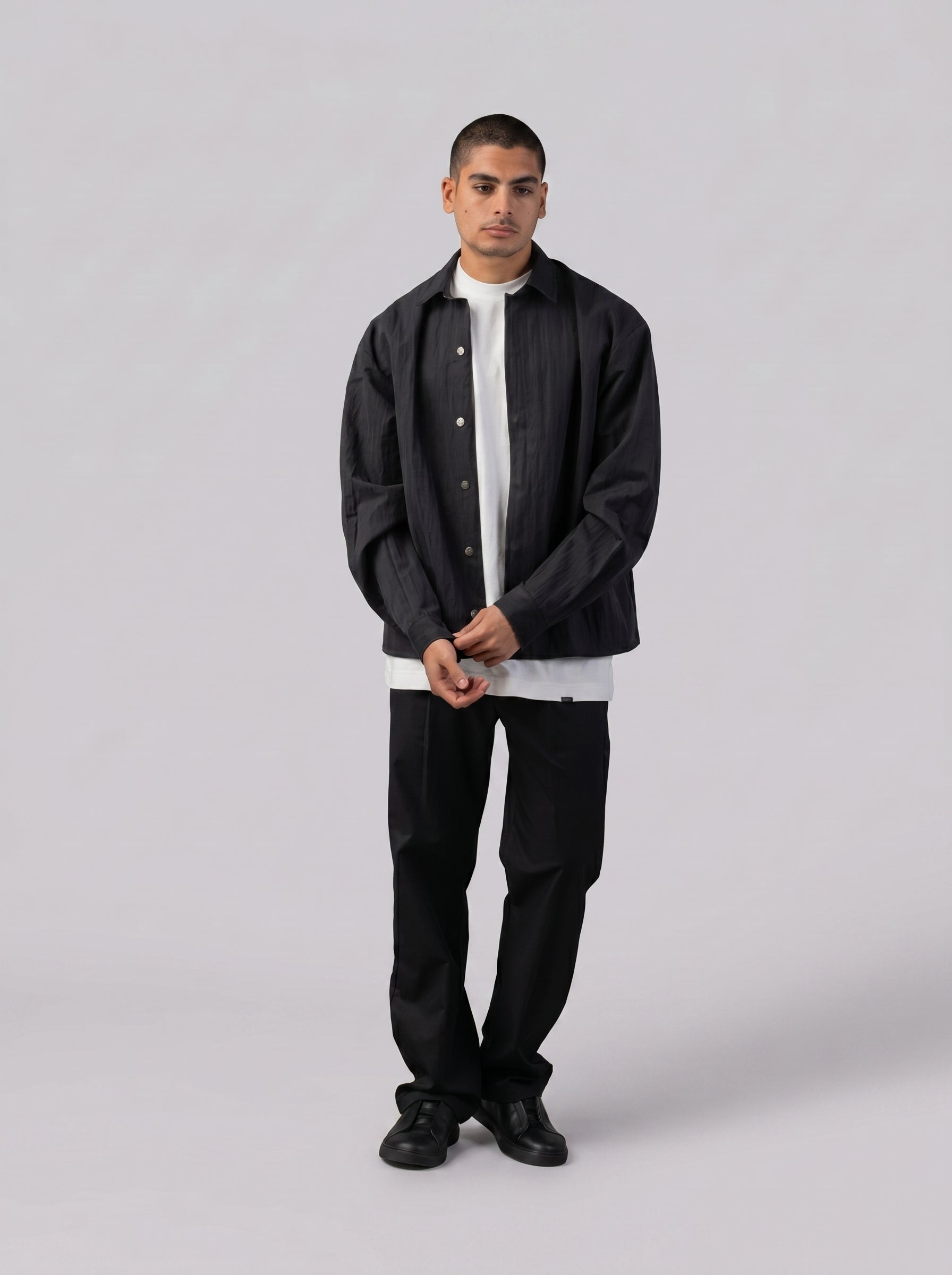 Structured Utility Oversize Waterproof Shirt in Black