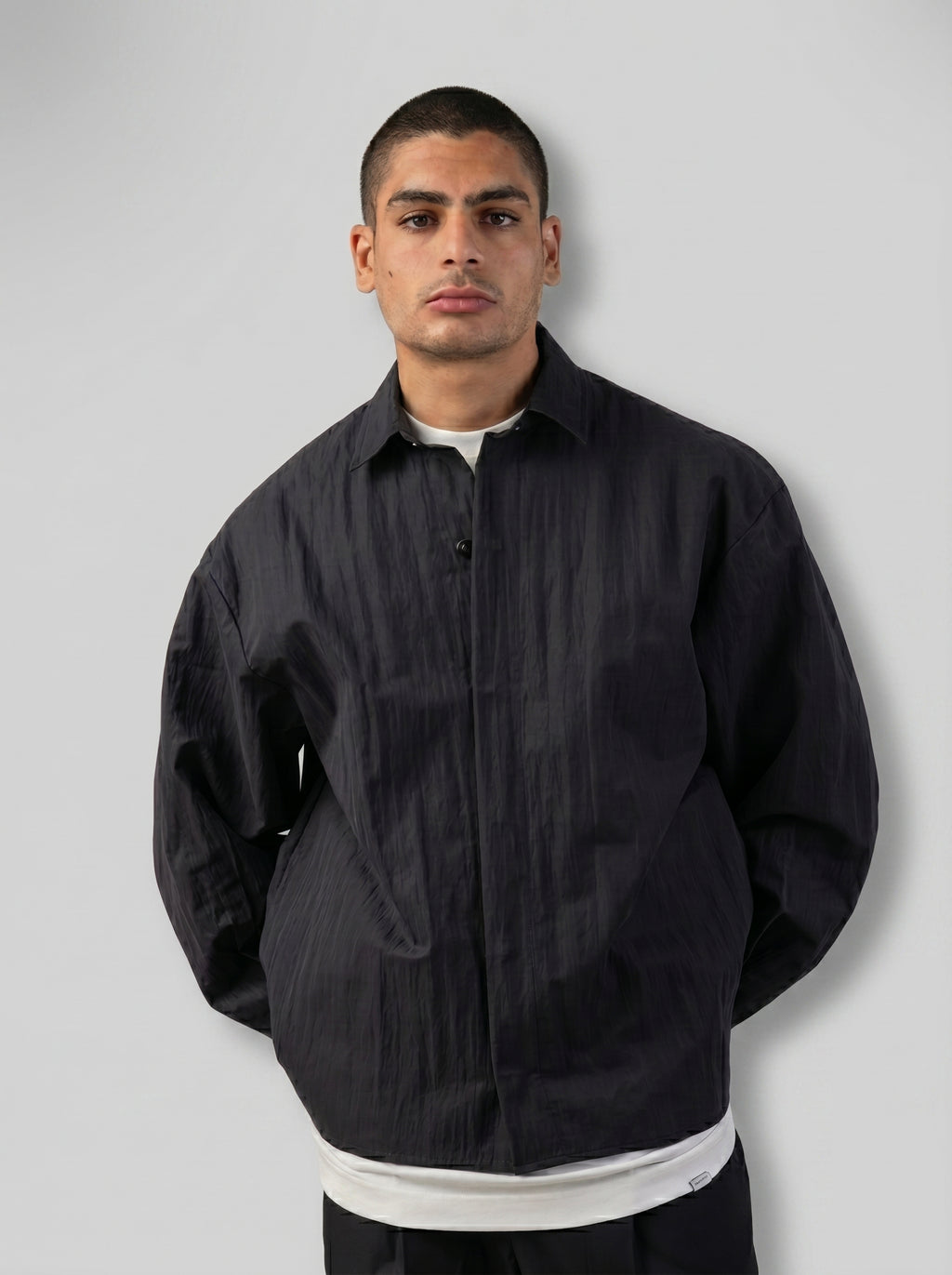 Structured Utility Oversize Waterproof Shirt in Black