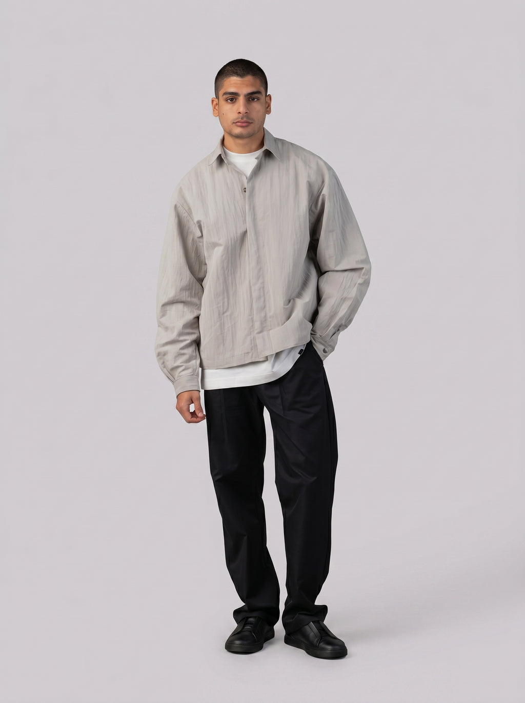Structured Utility Oversize Waterproof Shirt in Light Grey