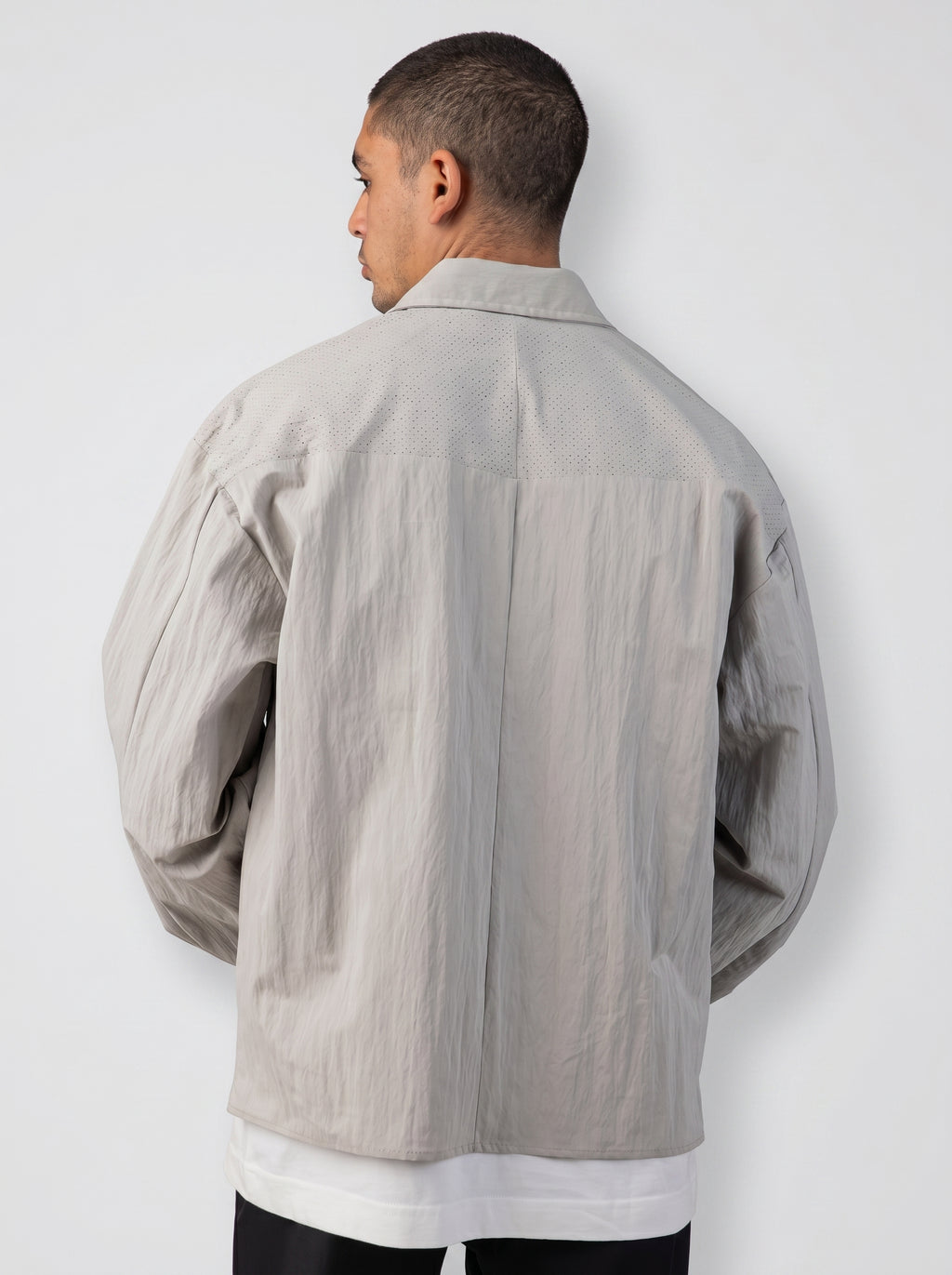 Structured Utility Oversize Waterproof Shirt in Light Grey