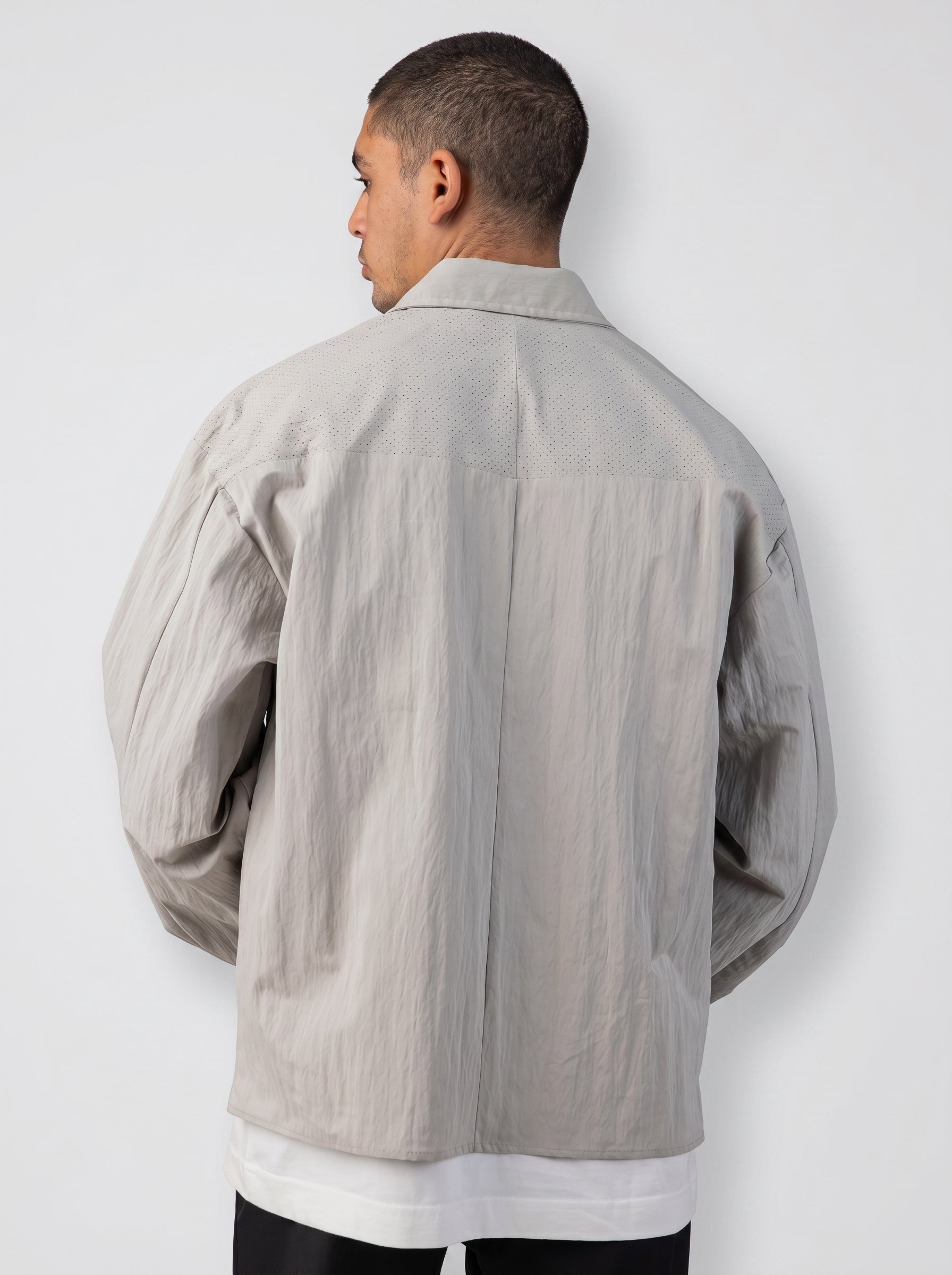 Structured Utility Oversize Waterproof Shirt in Light Grey
