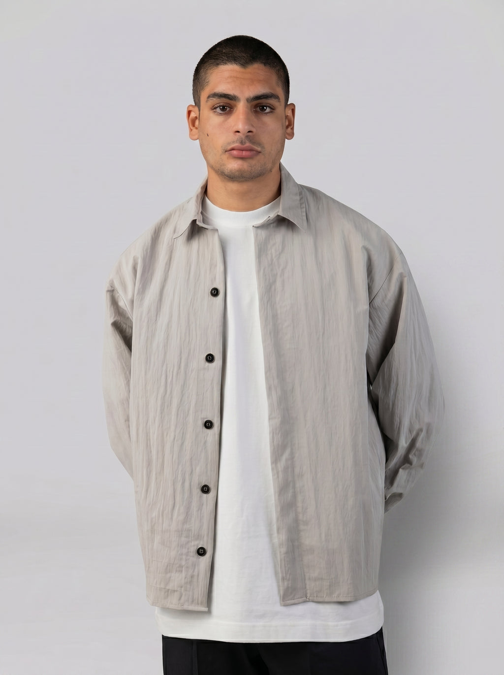 Structured Utility Oversize Waterproof Shirt in Light Grey