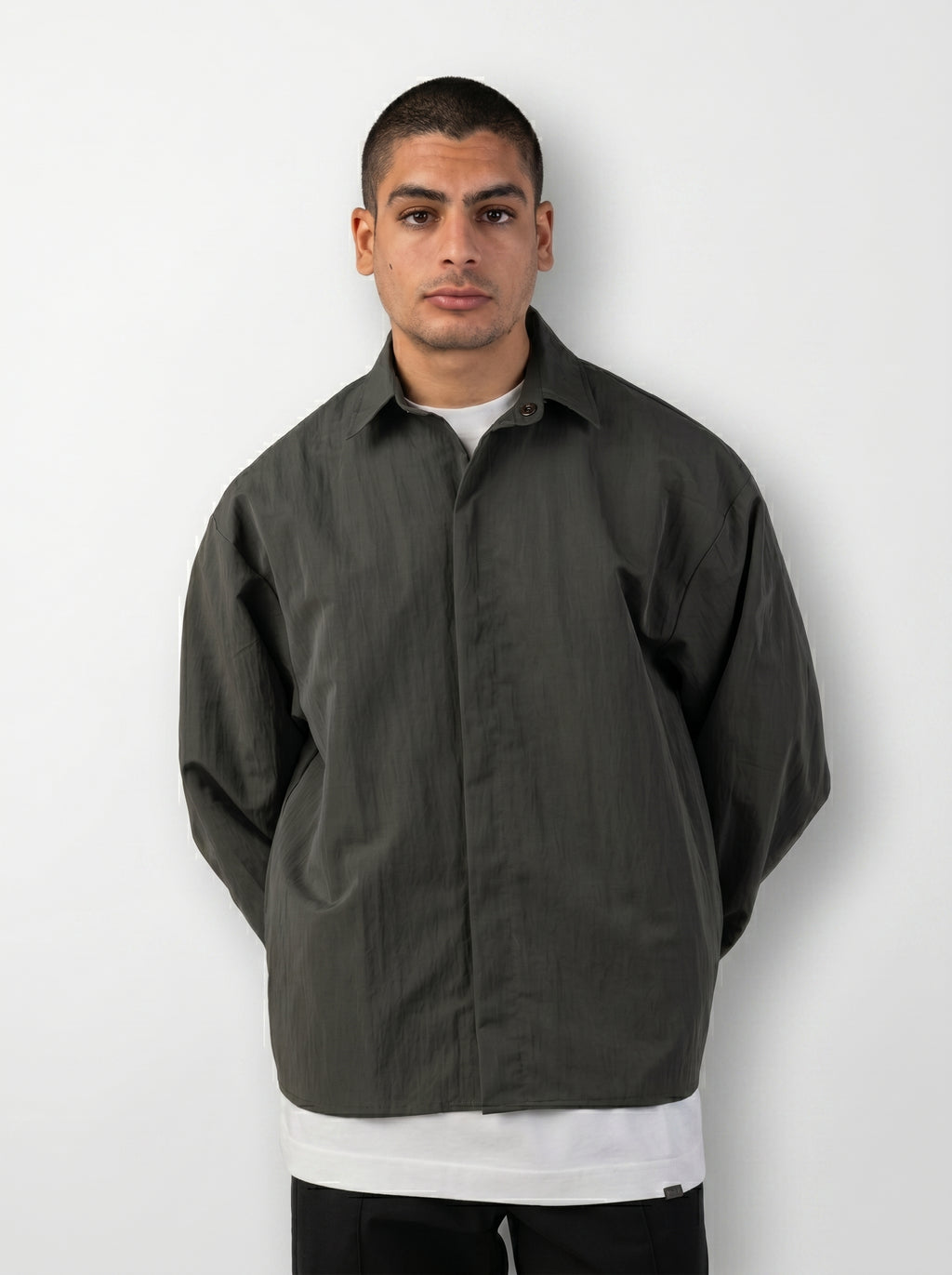 Structured Utility Oversize Waterproof Shirt in Olive