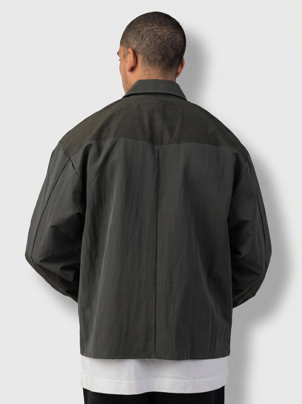 Structured Utility Oversize Waterproof Shirt in Olive