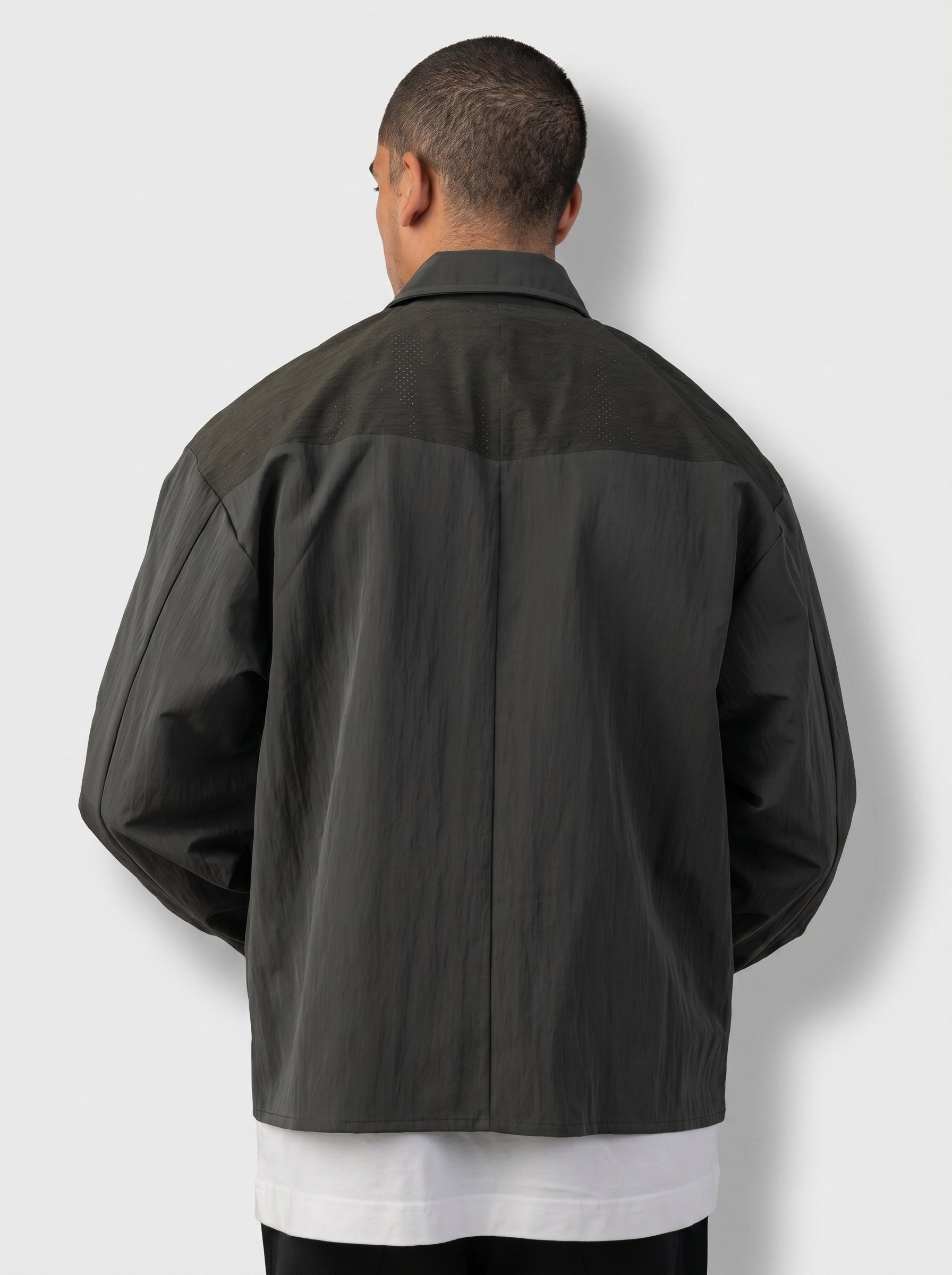 Structured Utility Oversize Waterproof Shirt in Olive