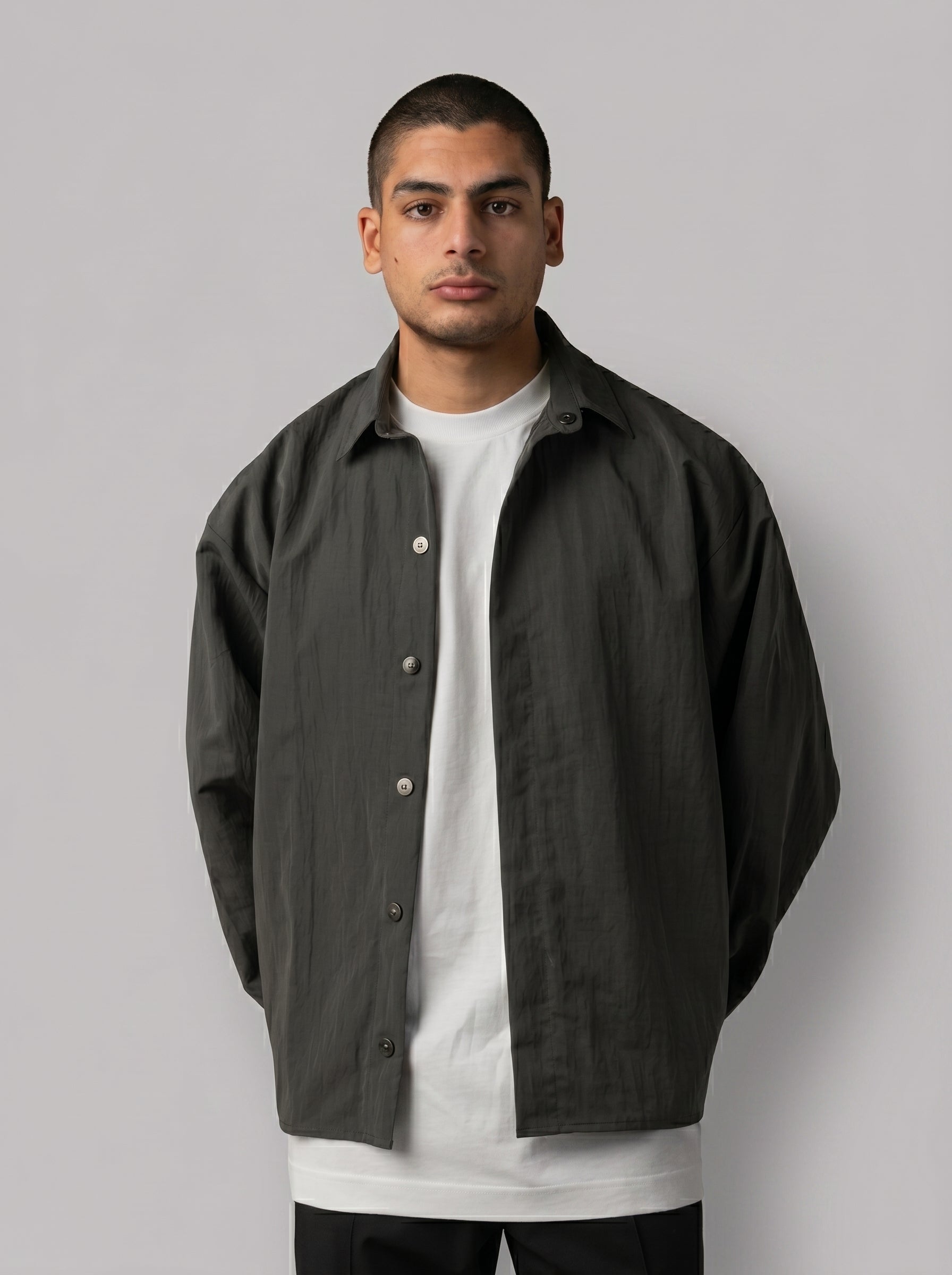 Structured Utility Oversize Waterproof Shirt in Olive