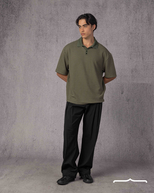 Contrast Collar knit Polo in Olive
