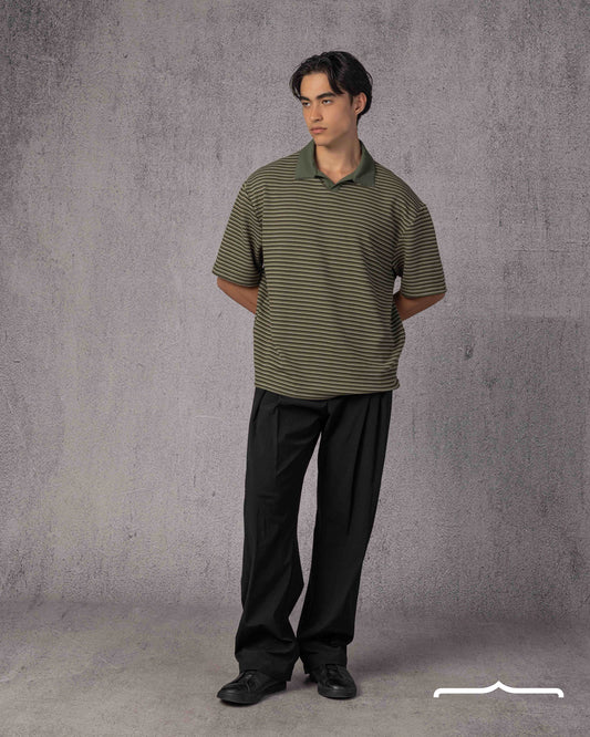 Contrast Collar knit Polo in Olive