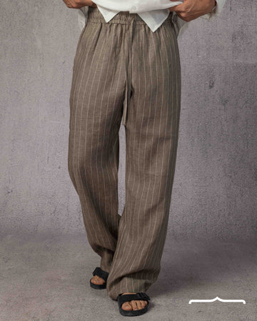 Oversized Striped Linen Pants in Olive