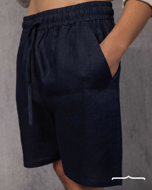 Linen short volume 2 in Navy blue