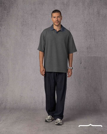 Contrast Collar knit Polo in Grey