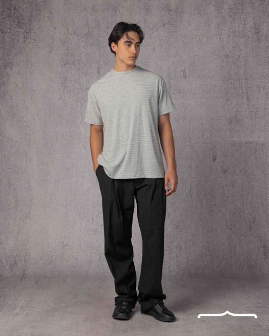 Crew neck Striped Knit T-Shirt in Grey