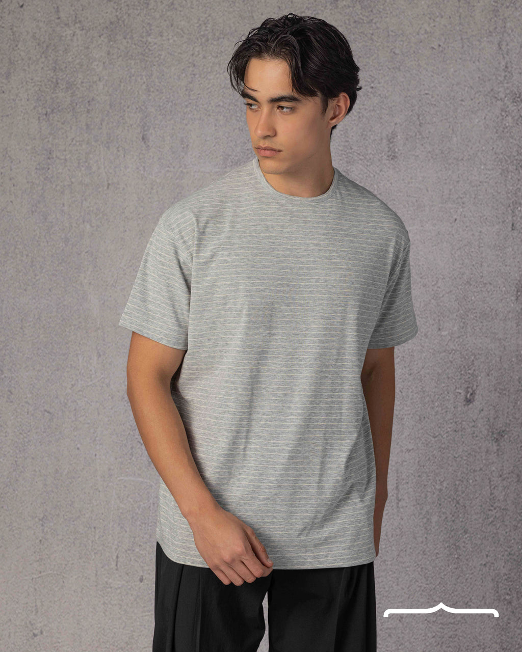 Crew neck Striped Knit T-Shirt in Grey