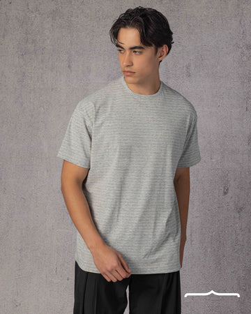 Crew neck Striped Knit T-Shirt in Grey