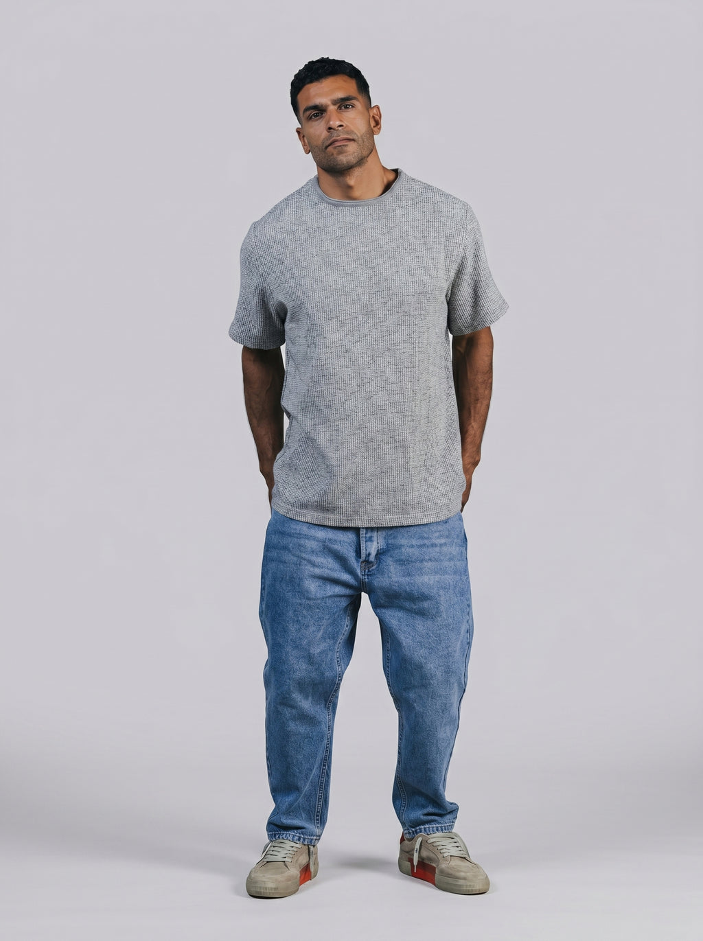 Textured Oversize T-Shirt Raw Edge Coller Dark Grey