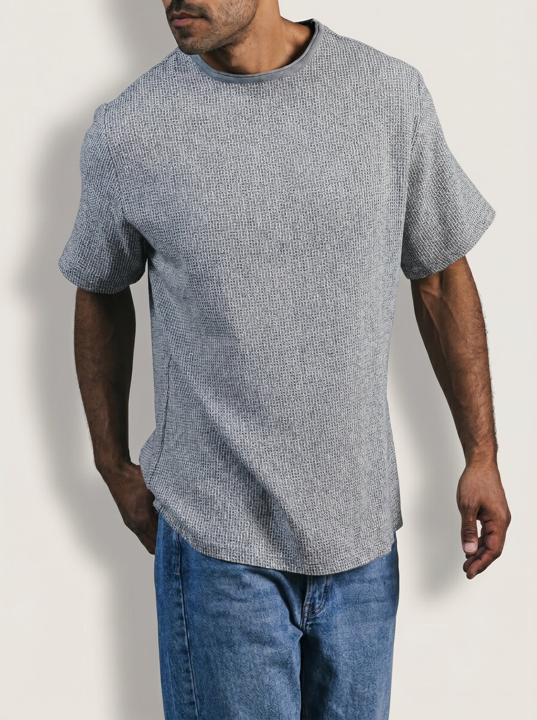 Textured Oversize T-Shirt Raw Edge Coller Dark Grey