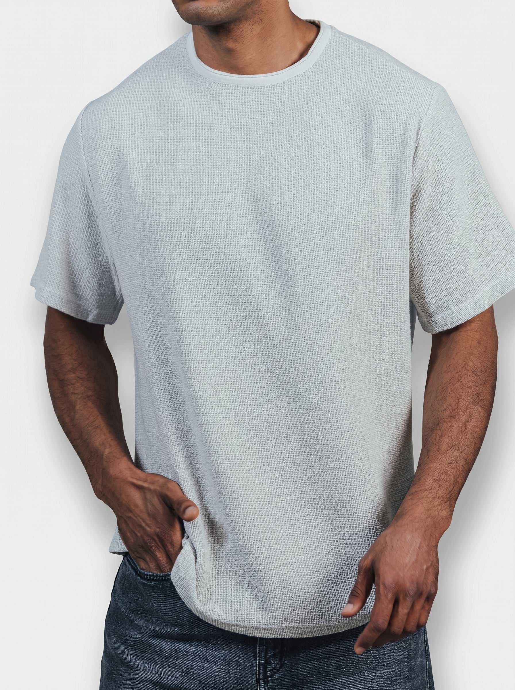 Textured Oversize T-shirt Raw Edge Coller Light Grey