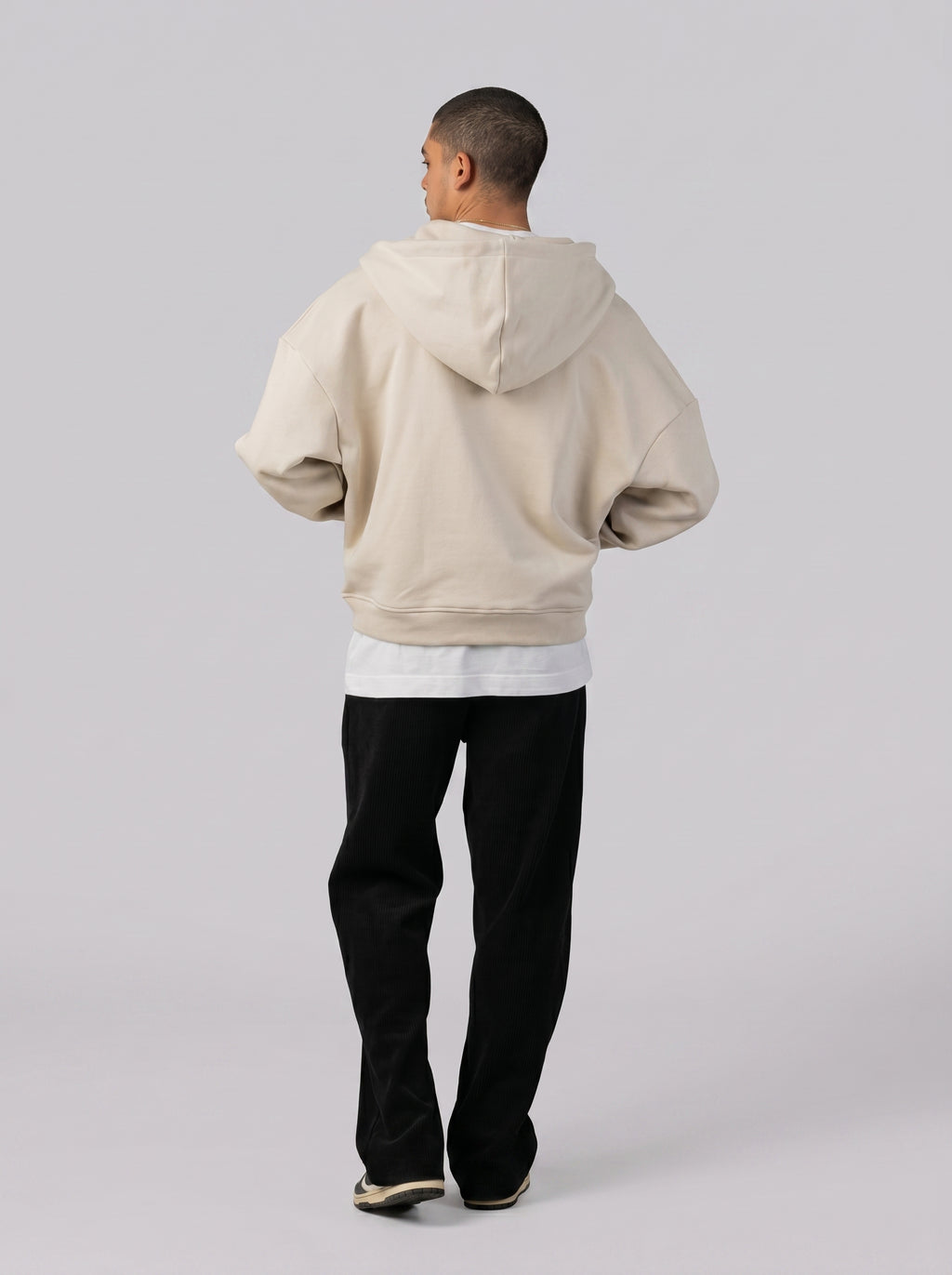 Two-Way Zip Hoodie in Beige