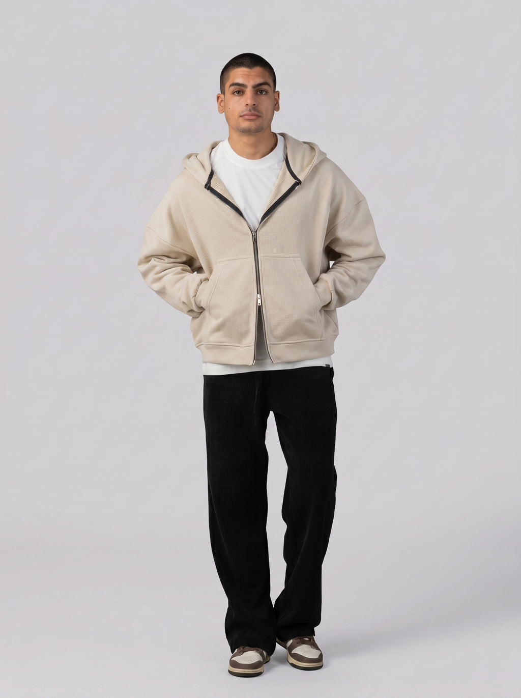 Two-Way Zip Hoodie in Light Olive