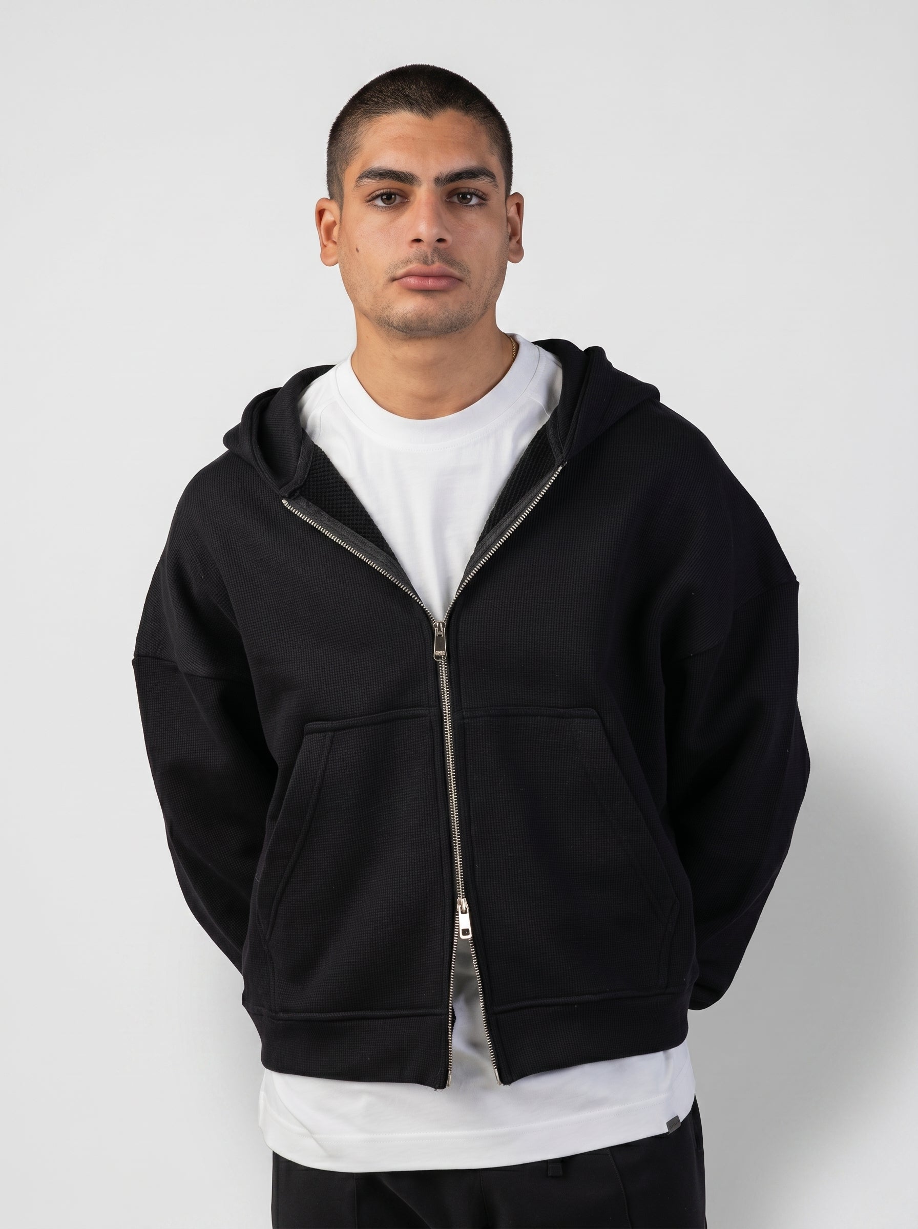 Two-Way Zip Hoodie in Black