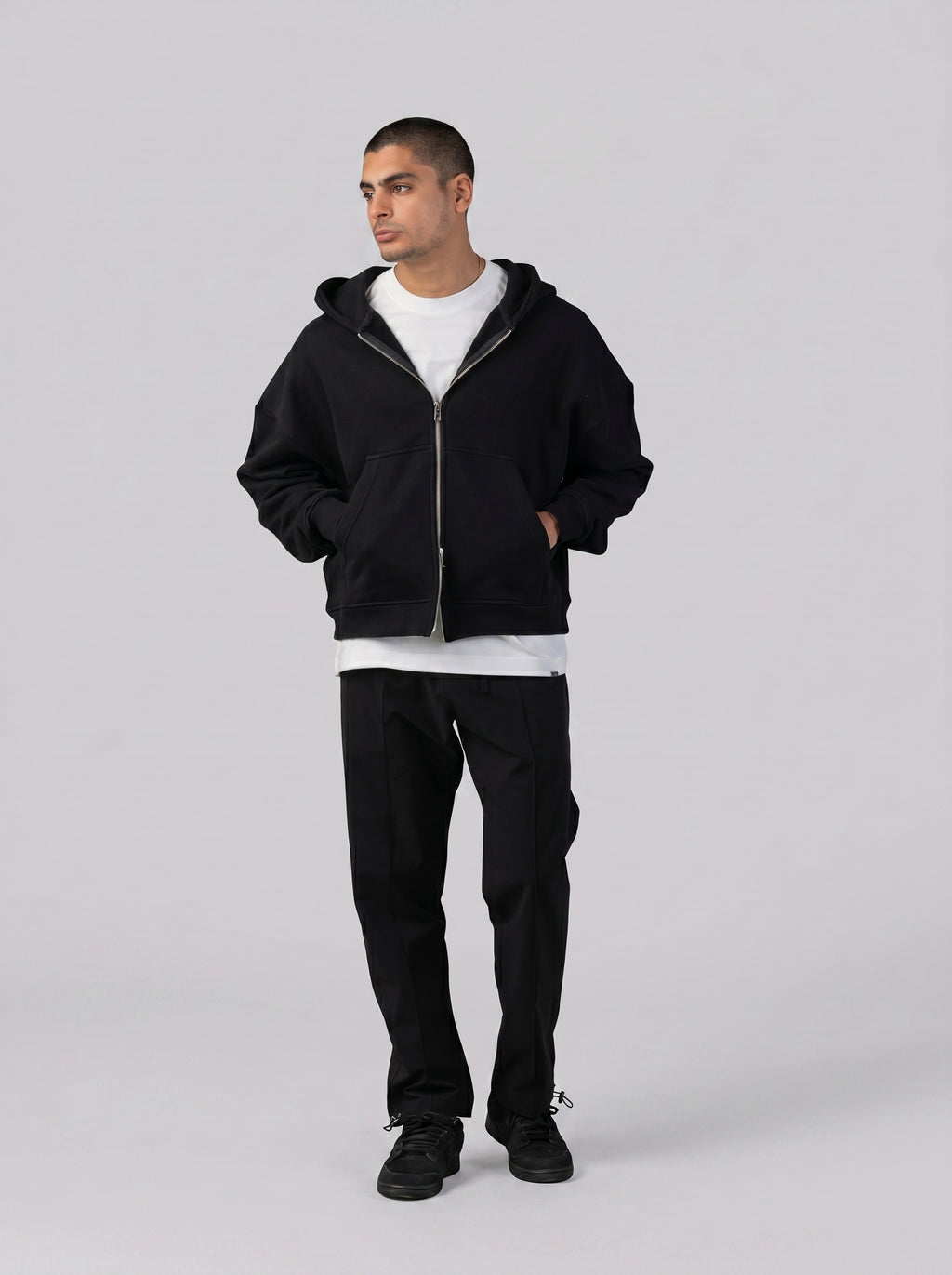 Two-Way Zip Hoodie in Black