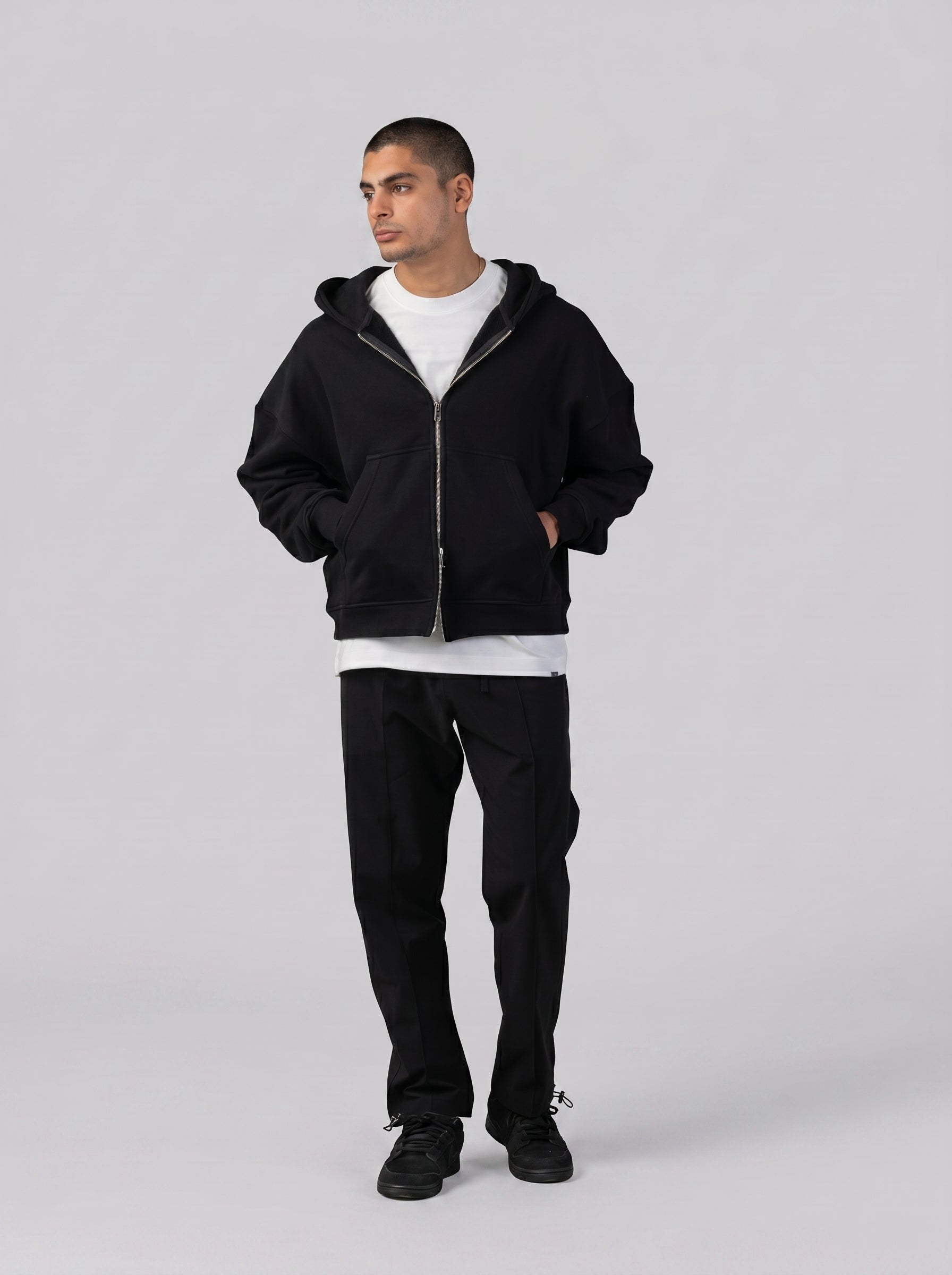 Two-Way Zip Hoodie in Black
