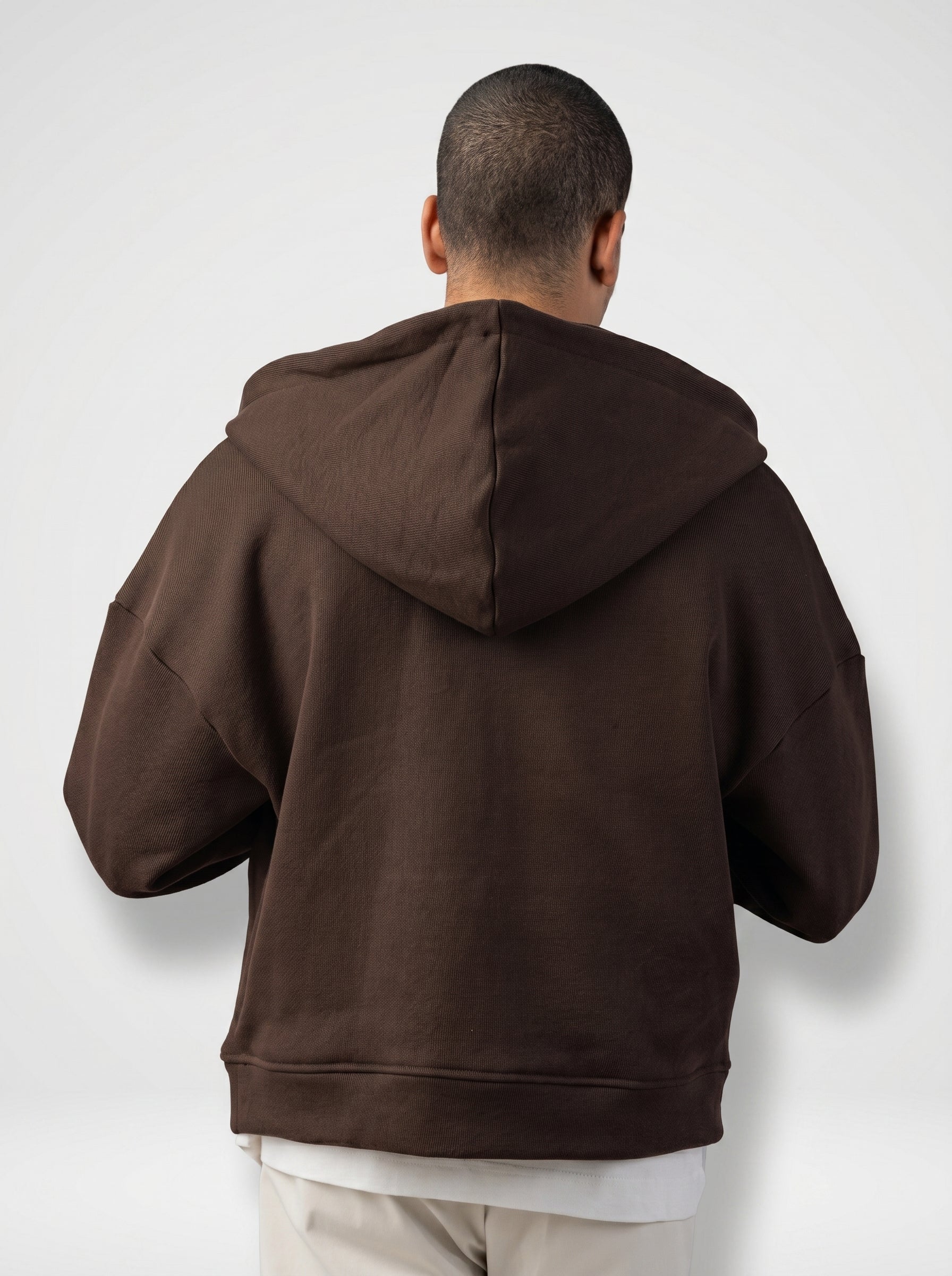 Two-Way Zip Hoodie in Brown