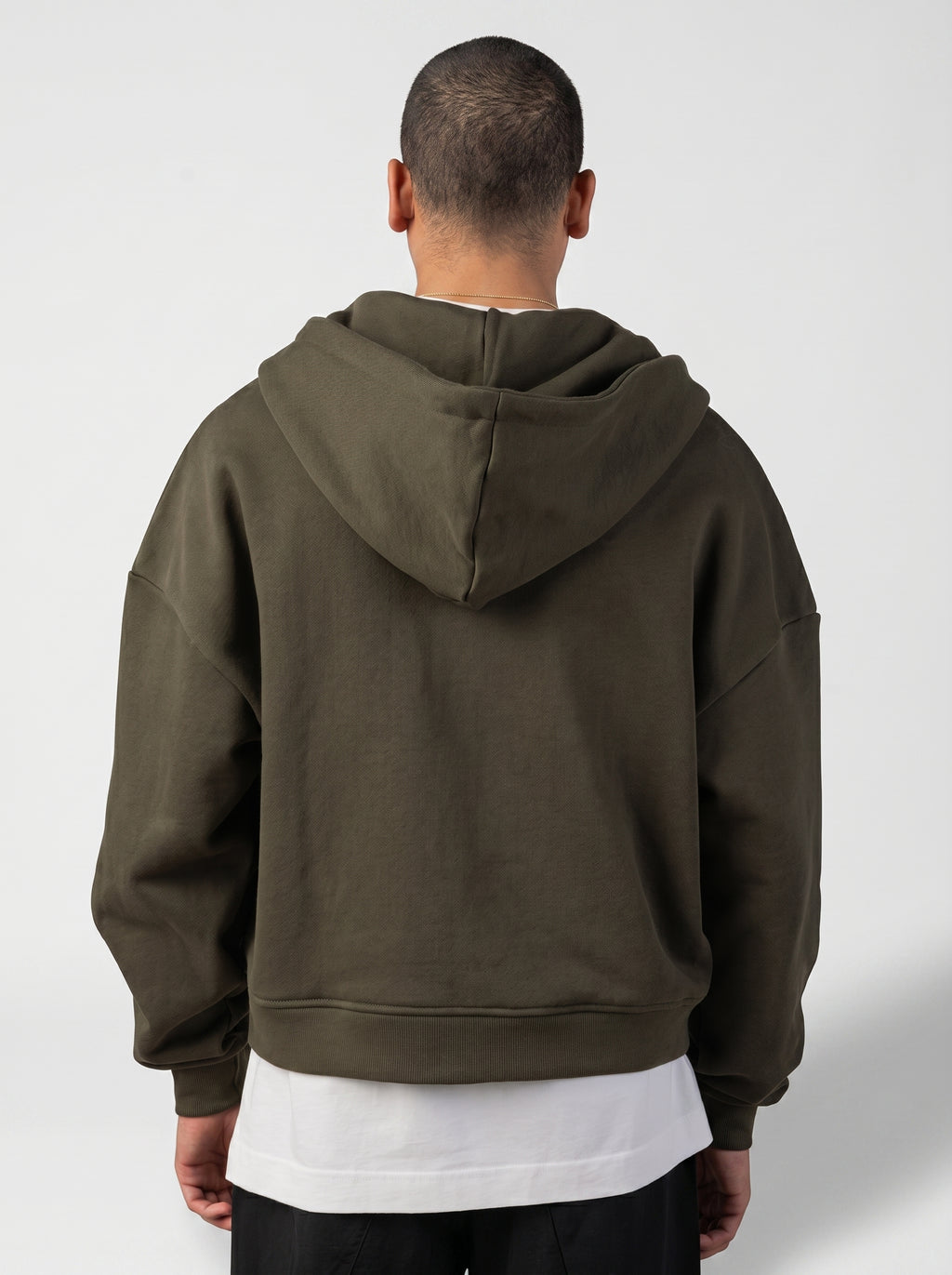 Two-Way Zip Hoodie in Dark Olive