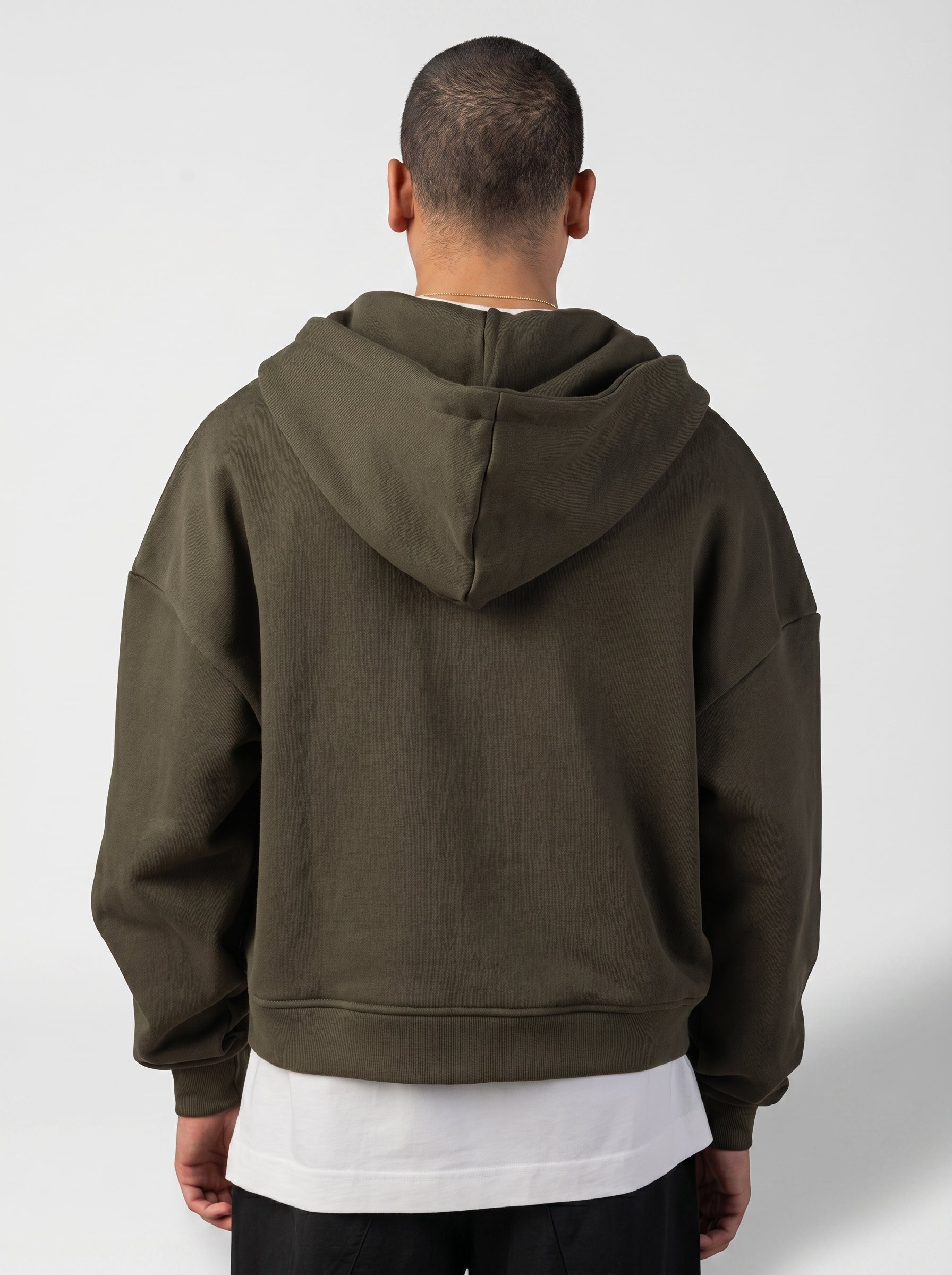 Two-Way Zip Hoodie in Dark Olive