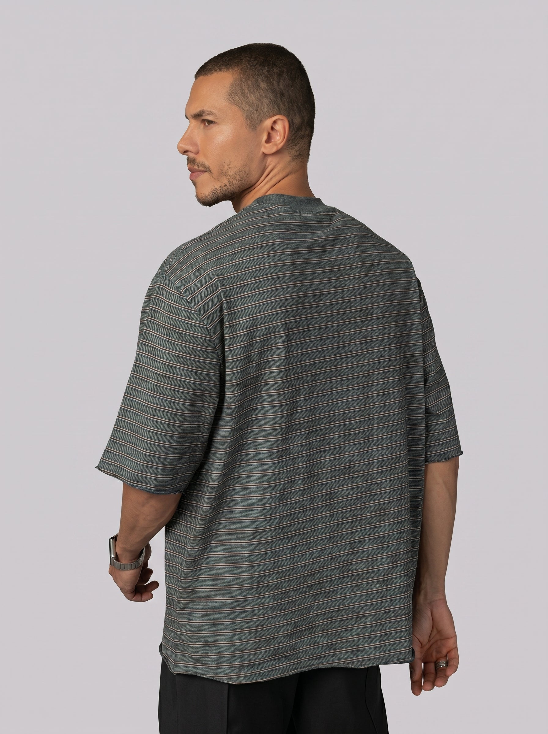 Vertical Striped Pocket T-Shirt in Washed Olive