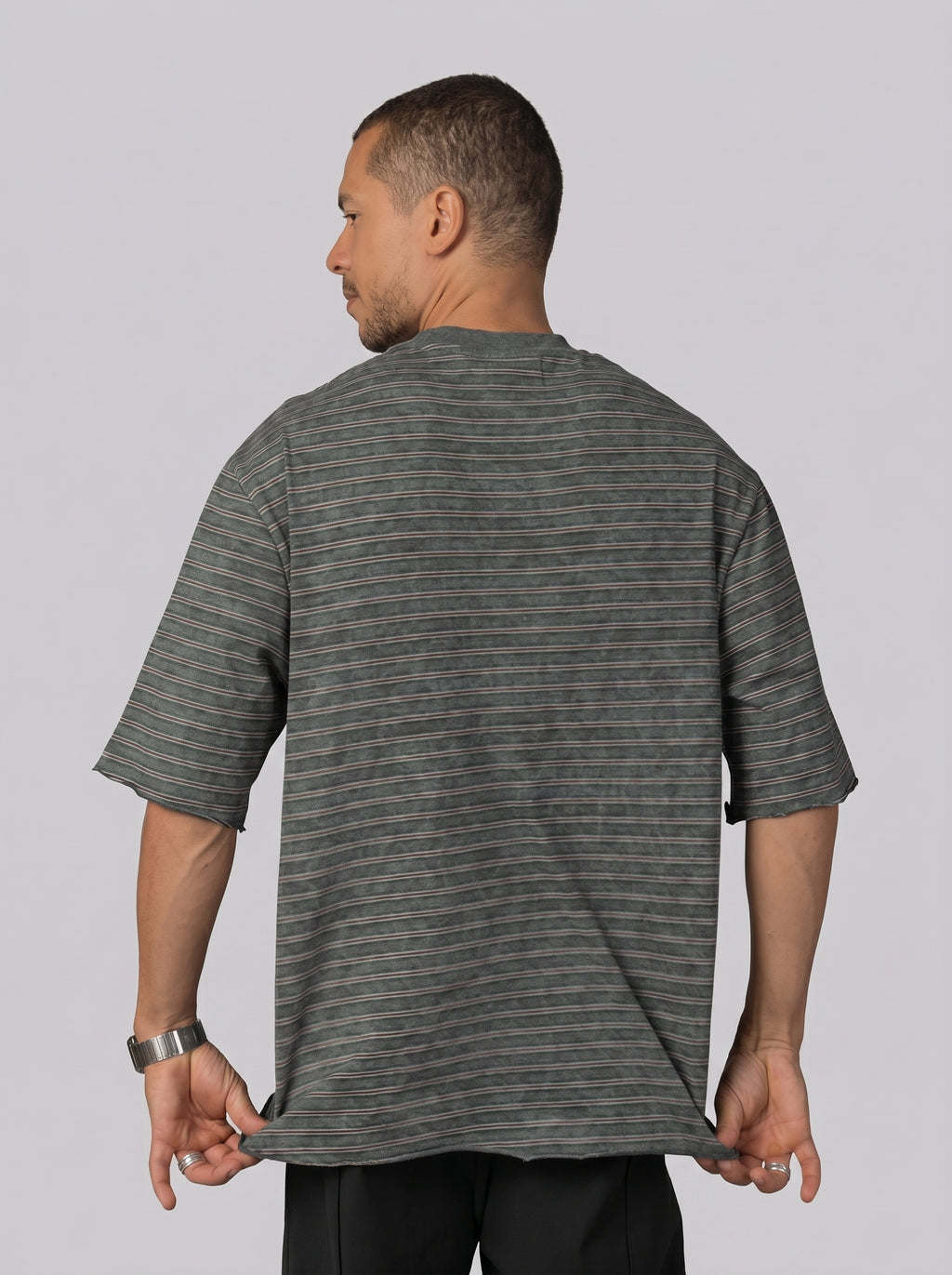 Vertical Striped Pocket T-Shirt in Washed Olive