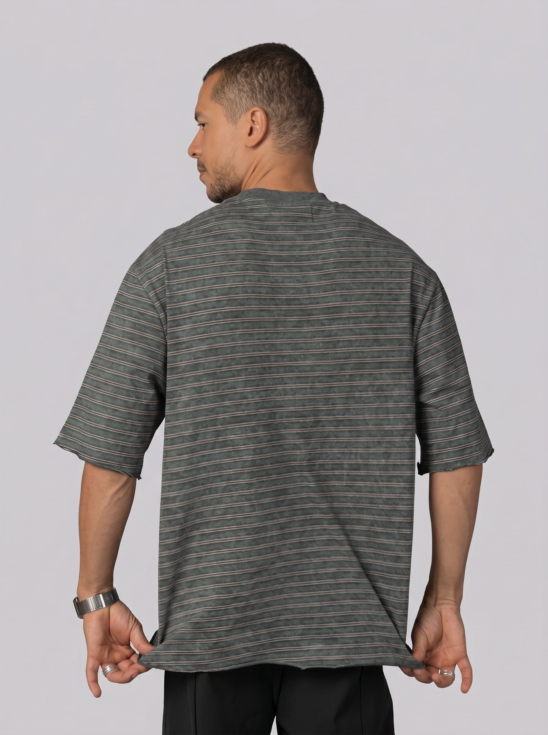 Vertical Striped Pocket T-Shirt in Washed Olive