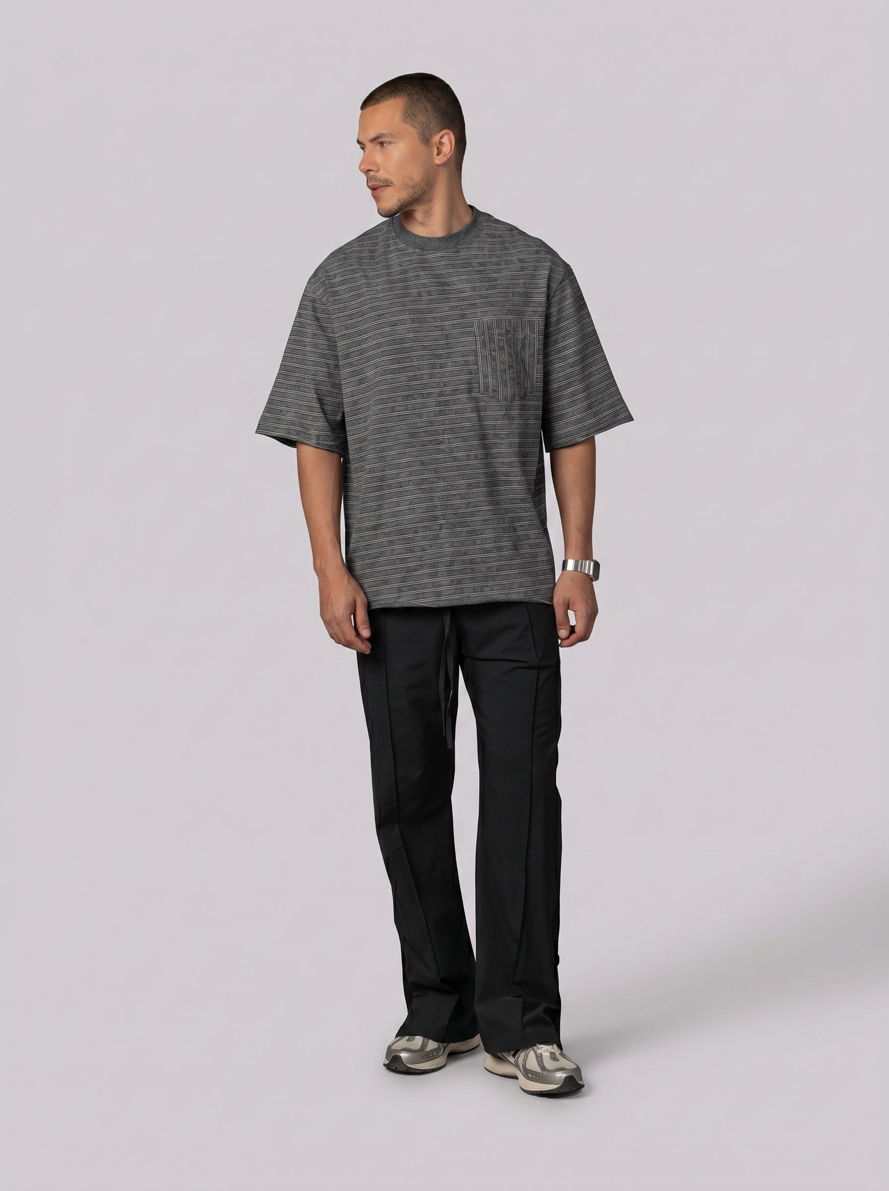 Vertical Striped Pocket T-Shirt in Washed Olive