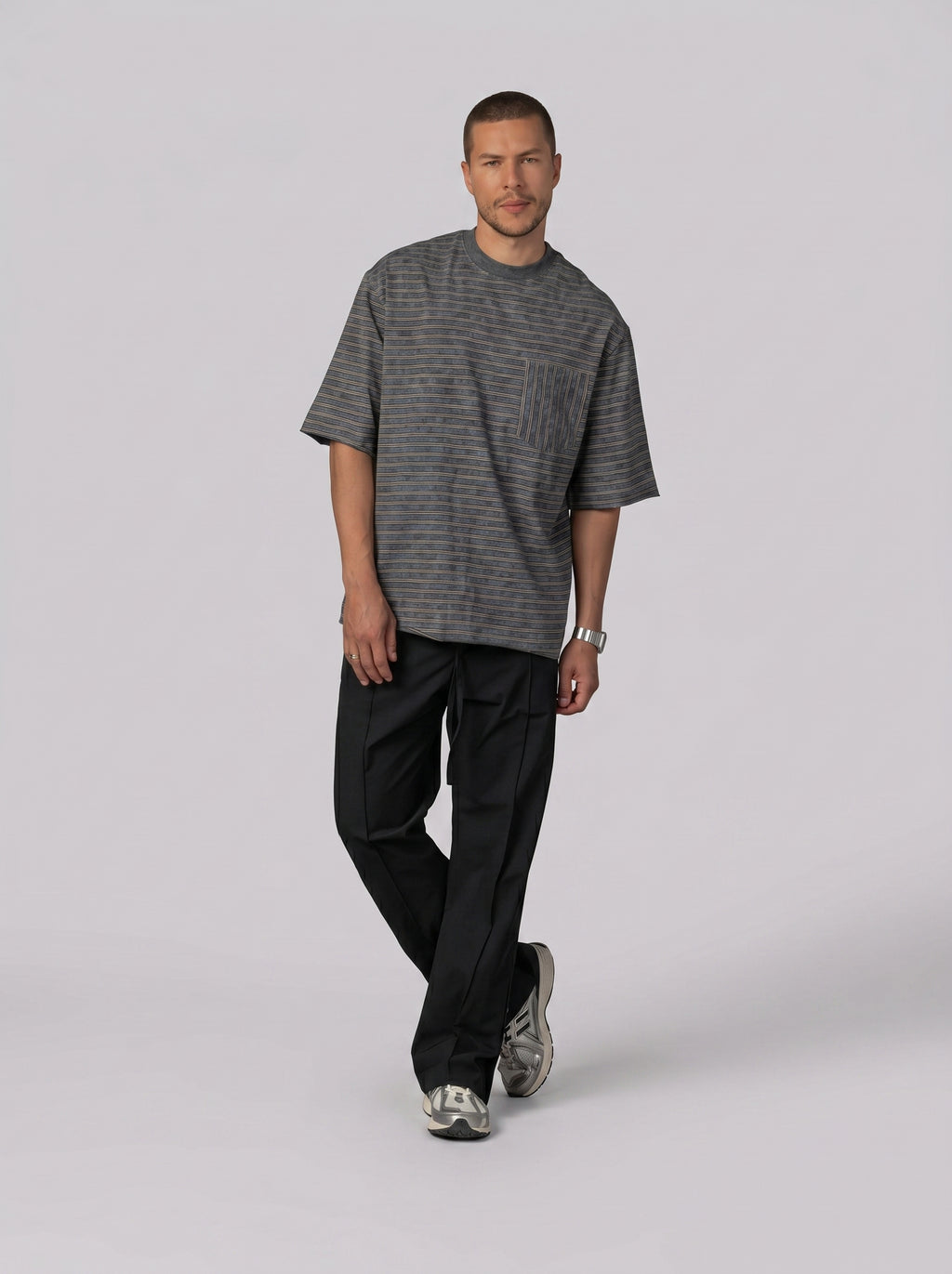 Vertical Striped Pocket T-Shirt in Washed Olive
