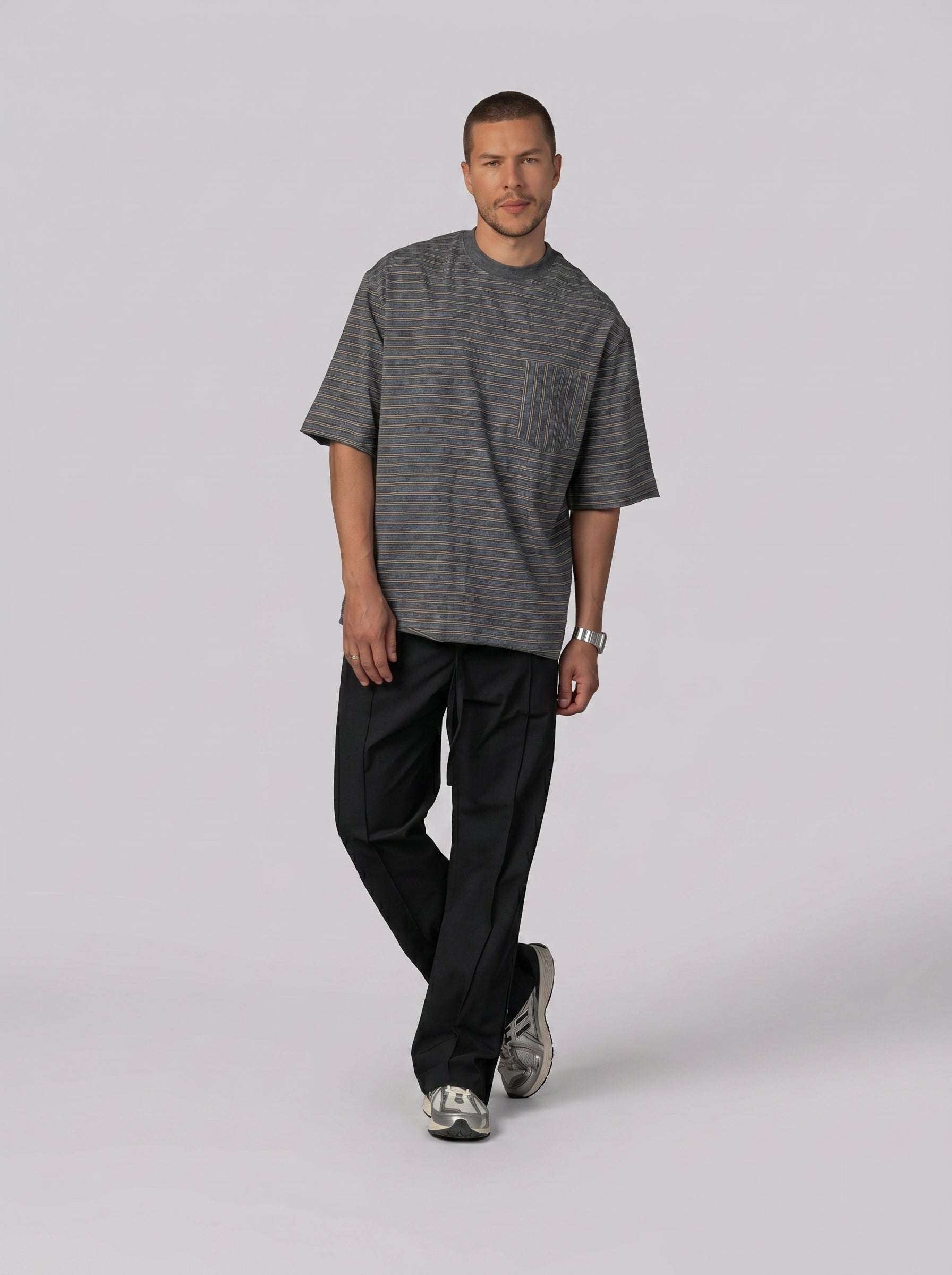 Vertical Striped Pocket T-Shirt in Washed Olive