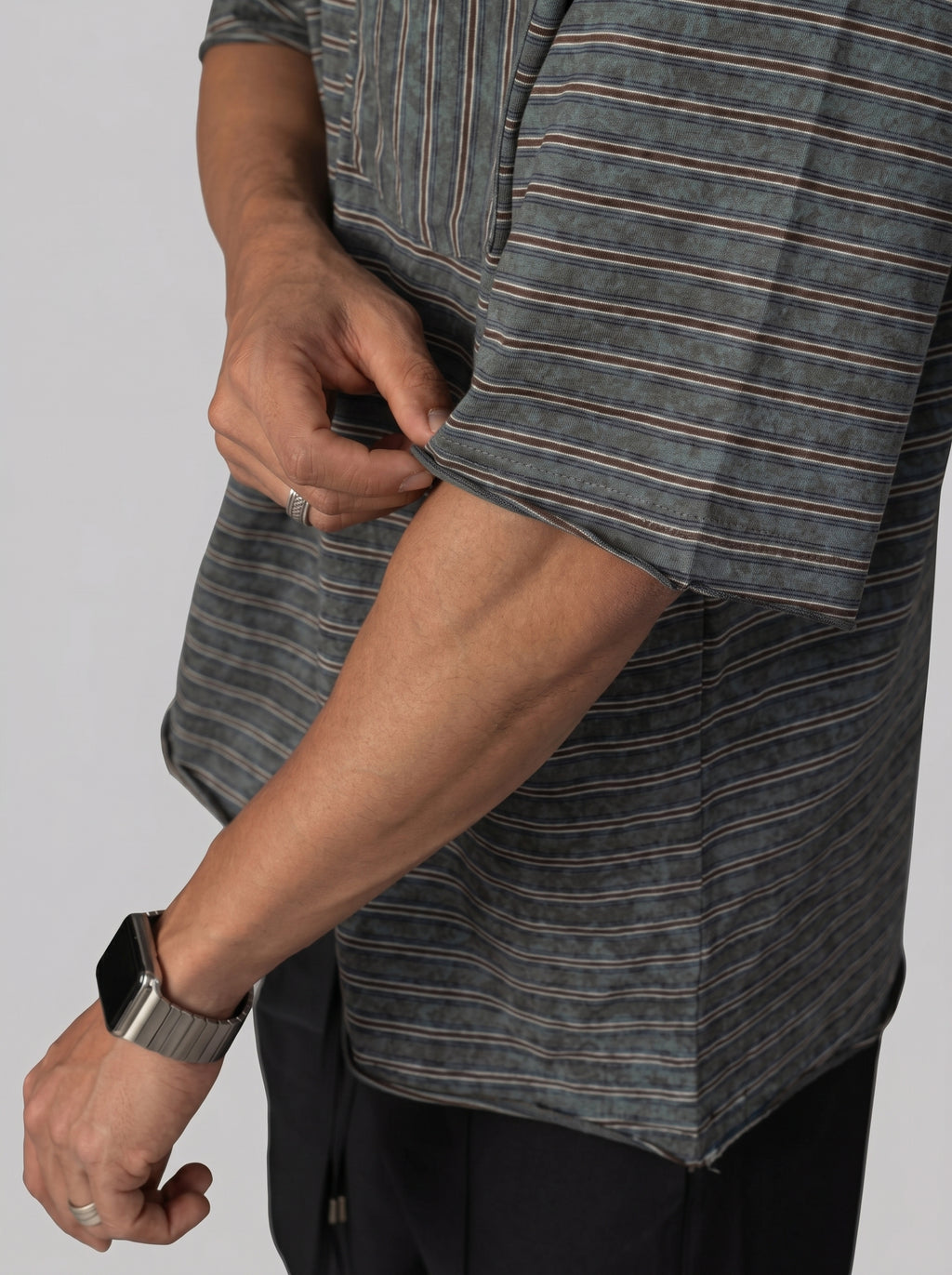 Vertical Striped Pocket T-Shirt in Washed Olive