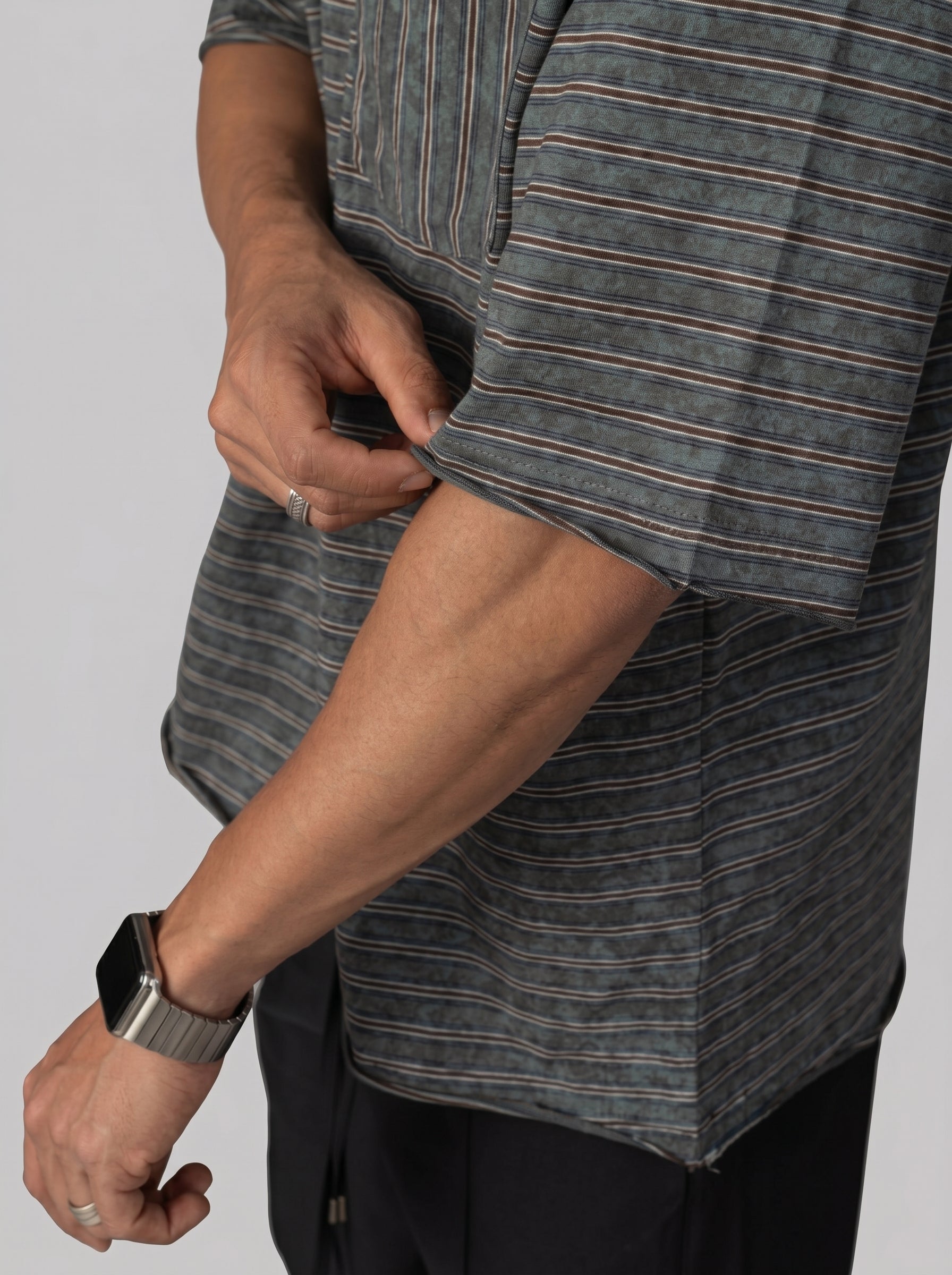Vertical Striped Pocket T-Shirt in Washed Olive