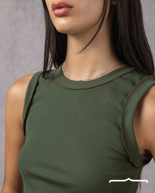 Raw Edge Ribbed Tank top in Olive