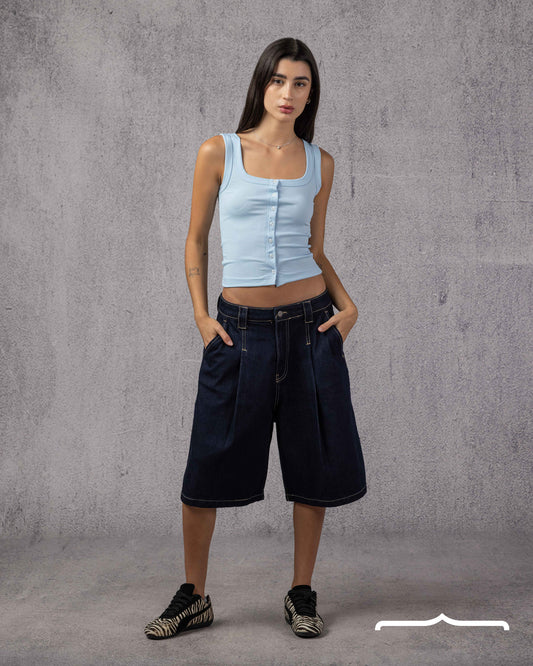 Ripped Buttoned Top in Baby Blue