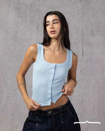 Ripped Buttoned Top in Baby Blue