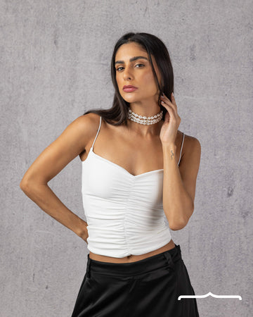 Drapé Slip Top in White
