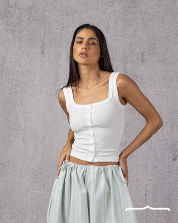 Ripped Buttoned Top in White
