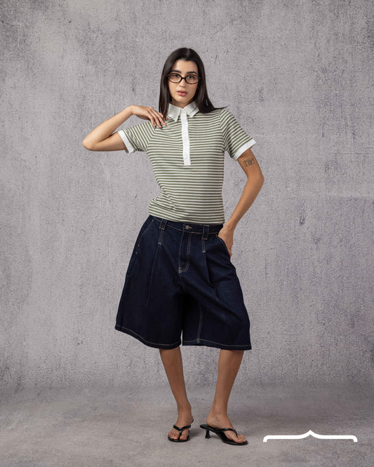 City Stripe Polo in Light Olive